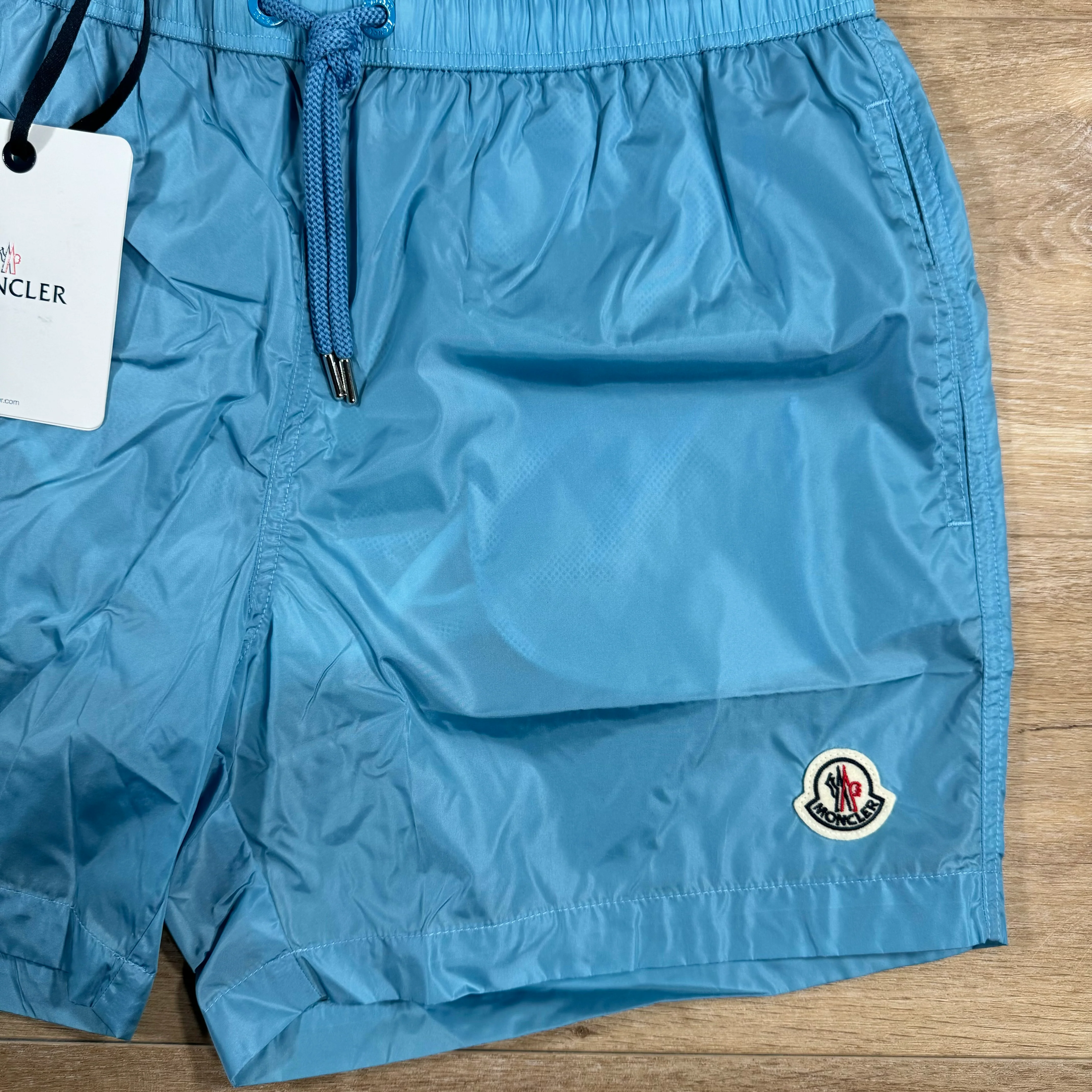 Moncler Logo Patch Swim Shorts in Sky Blue - Image 3