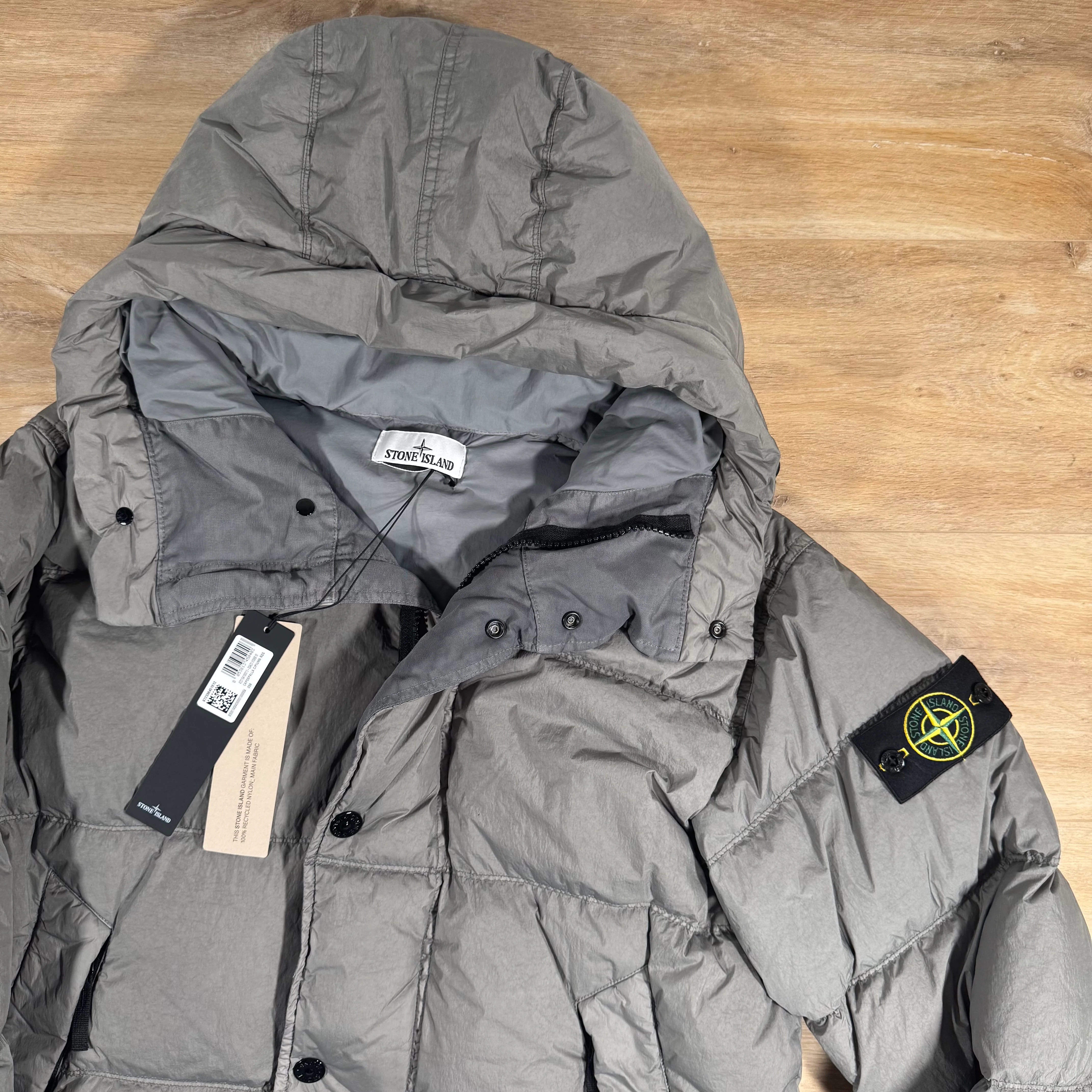 Stone Island Crinkle Reps NY Nylon Down Parka in Cement - Image 2